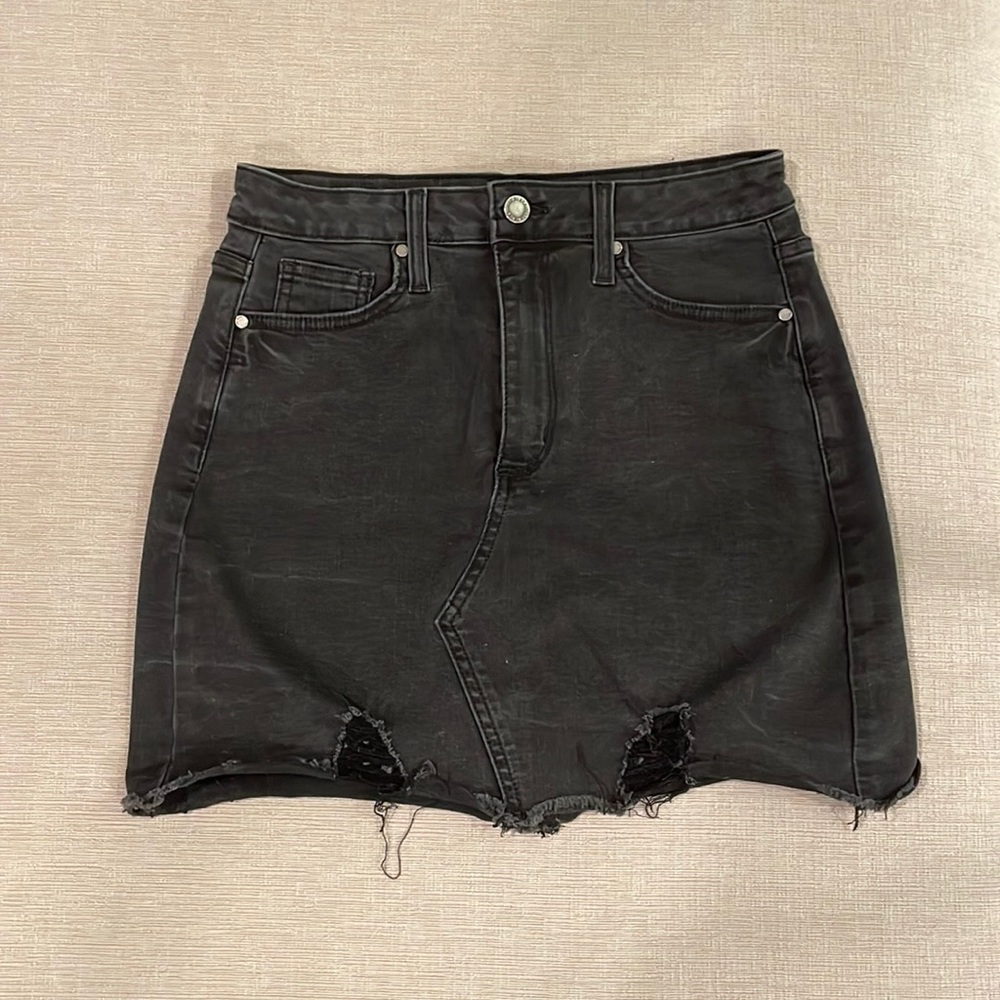 Just Black distressed denim mini skirt with front zip